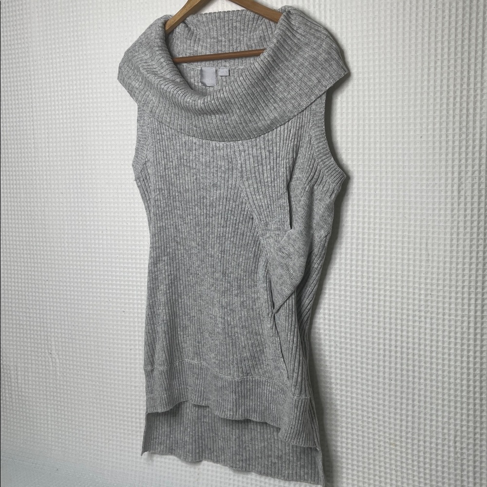 Heather Gray Ribbed Cowl On or Off Shoulder Sleeveless Sweater Size Medium